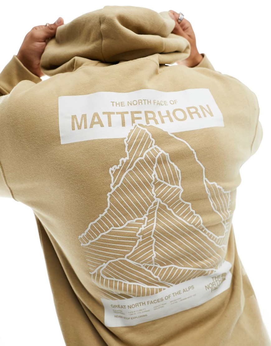 The North Face Matterhorn back print fleece hoodie in stone-Neutral