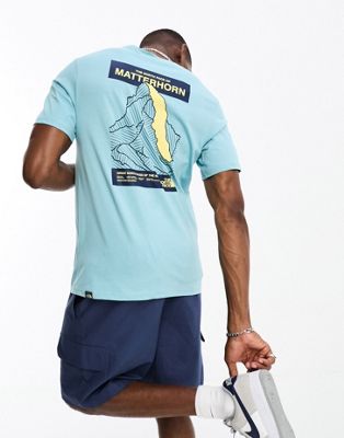The North Face Matterhorn Face back print t-shirt in blue Exclusive at ASOS