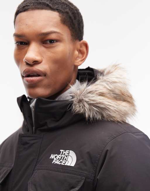 The North Face McMurdo faux fur hooded down bomber jacket in black