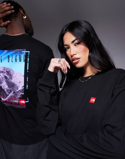 The North Face – Mont Blanc – Czarny T-shirt unisex z długim rękawem i nadrukiem na plecach