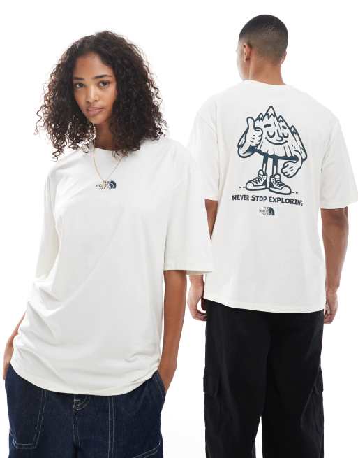 The North Face – Mountain Fun – T-shirt unisex o fasonie oversize w kolorze złamanej bieli z nadrukiem na plecach