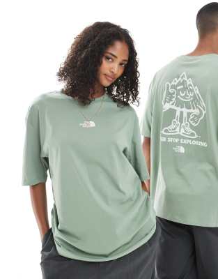 The North Face - Mountain Fun - Unisex-T-Shirt in Hellgrün mit Rückenprint und Oversize-Schnitt