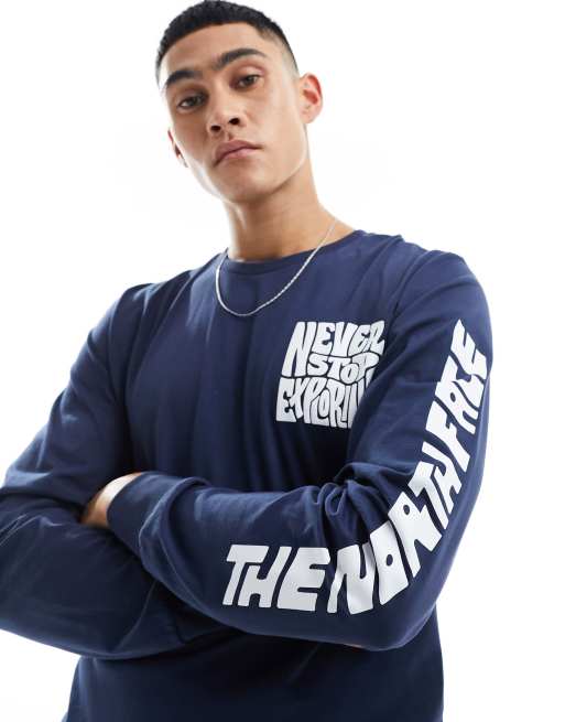 The North Face - Mountain - Maglietta a maniche lunghe color blu navy con stampa grafica