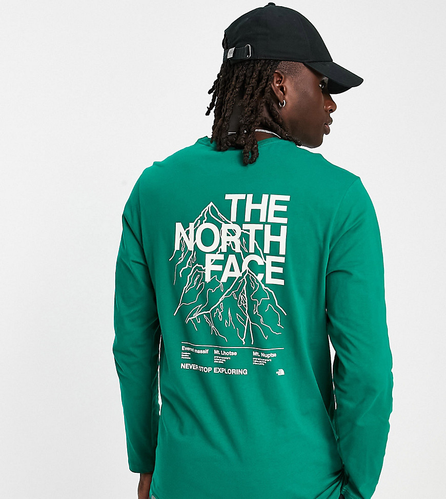 The North Face Mountain Outline back print long sleeve t-shirt in green Exclusive at ASOS