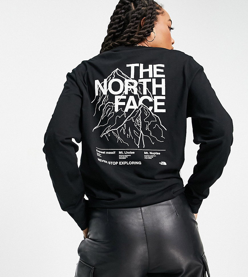 The North Face Mountain Outline Boyfriend Fit Long Sleeve T-Shirt In Black Exclusive At Asos