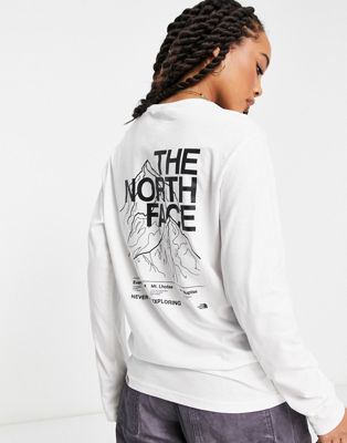 The North Face Mountain Outline boyfriend fit long sleeve t-shirt in white Exclusive at ASOS