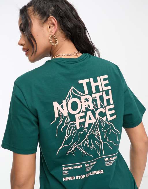 The North Face Mountain Outline boyfriend fit t shirt in dark green Exclusive at ASOS