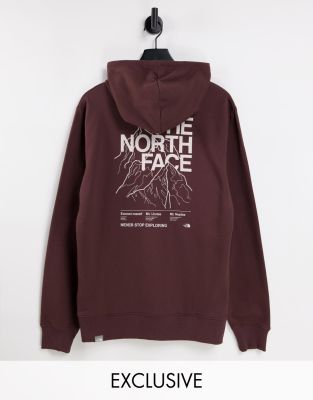 The North Face Mountain Outline hoodie in burgundy Exclusive at ASOS-Red