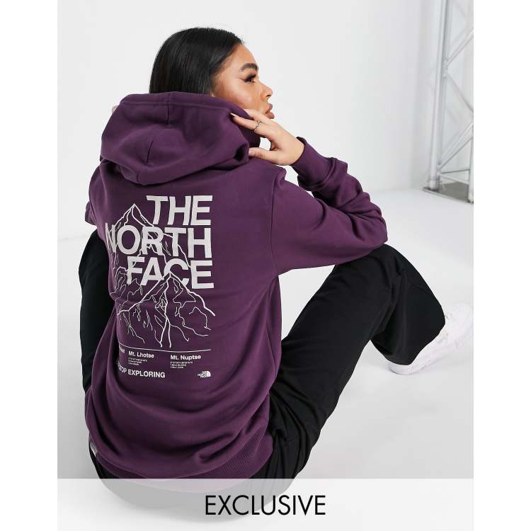 The North Face Mountain Outline hoodie in burgundy Exclusive at ASOS