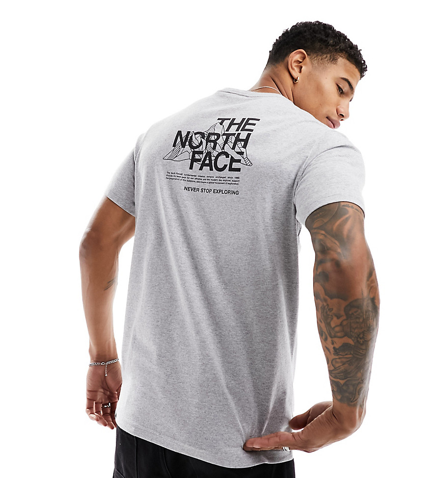 The North Face Mountain Sketch back print t-shirt in light grey Exclusive at ASOS-Blue