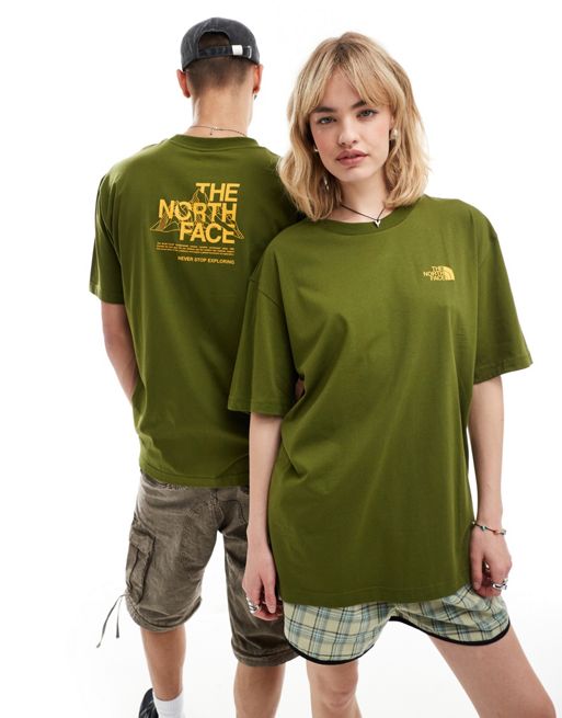  The North Face Mountain Sketch backprint oversized t-shirt in khaki