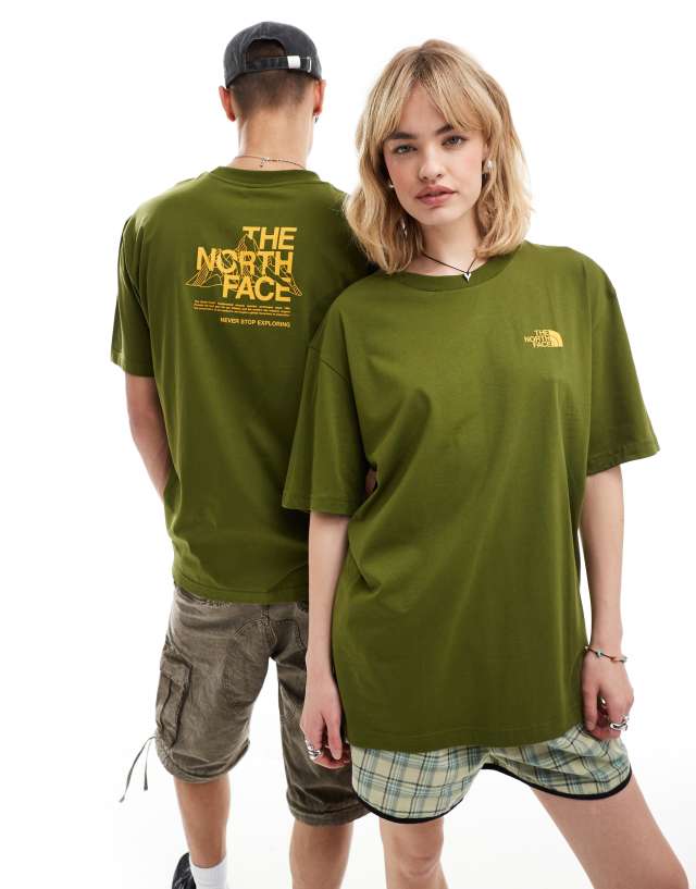 The North Face - mountain sketch backprint oversized t-shirt in khaki