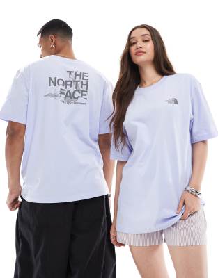 The North Face Mountain Sketch backprint oversized t-shirt in light blue