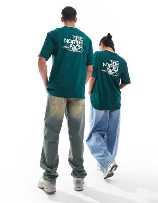 The North Face - Mountain Sketch - Oversize-T-Shirt in Dunkelgrün mit Rückenprint