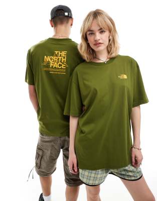 The North Face - Mountain Sketch - Oversize-T-Shirt in Khaki mit Rückenprint-Grün