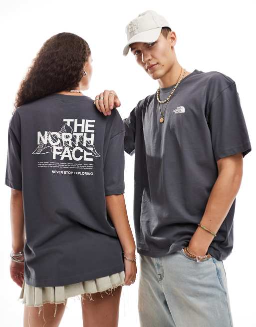 The North Face - Mountain Sketch - Oversized T-shirt met print op de rug in verwassen grijs