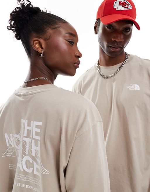 The North Face - Mountain Sketch - T-shirt oversize imprimé au dos - Beige clair