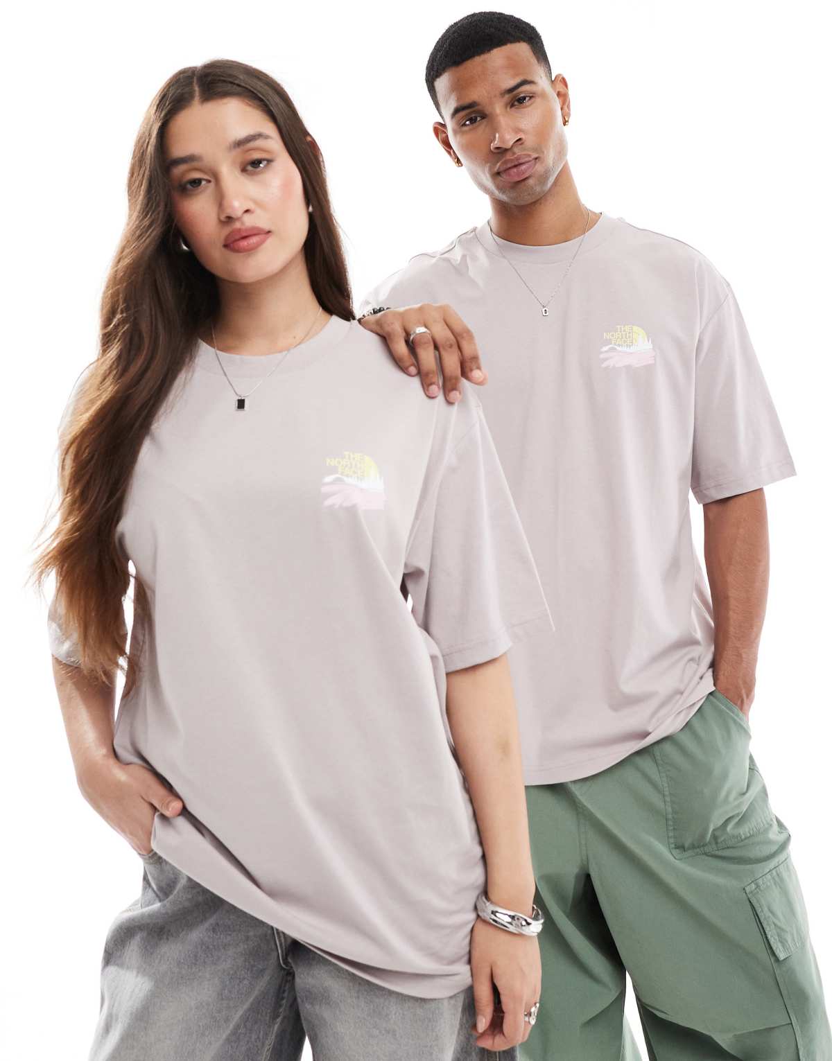 The North Face Mountain View backprint oversized t-shirt in light grey exclusive to ASOS