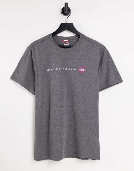 North face never stop exploring t store shirt grey