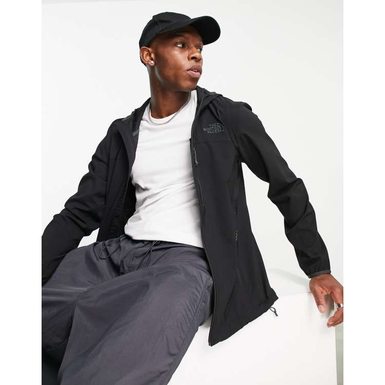 The North Face Nimble softshell hooded wind resistant jacket in black ASOS