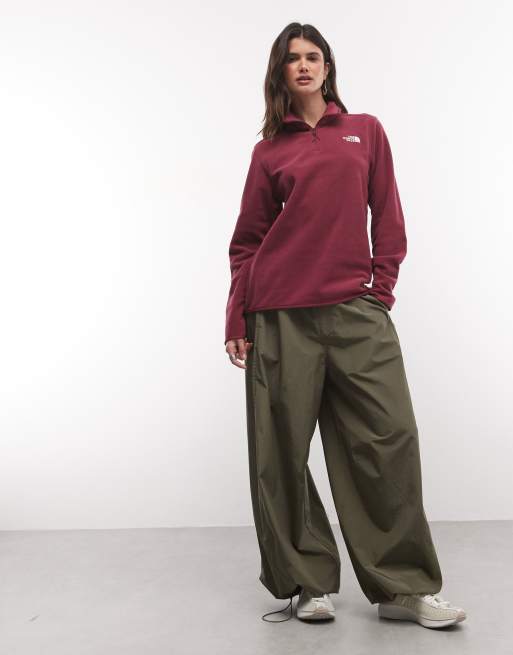 The North Face Novelty Logo Glacier 1/4 zip jacket in burgundy, 2 of 4