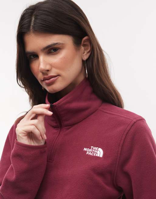 The North Face Novelty Logo Glacier 1/4 zip jacket in burgundy, 3 of 4