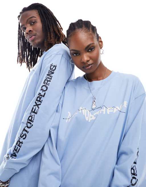 The North Face – NSE – Blå, långärmad t-shirt med logga på bröstet