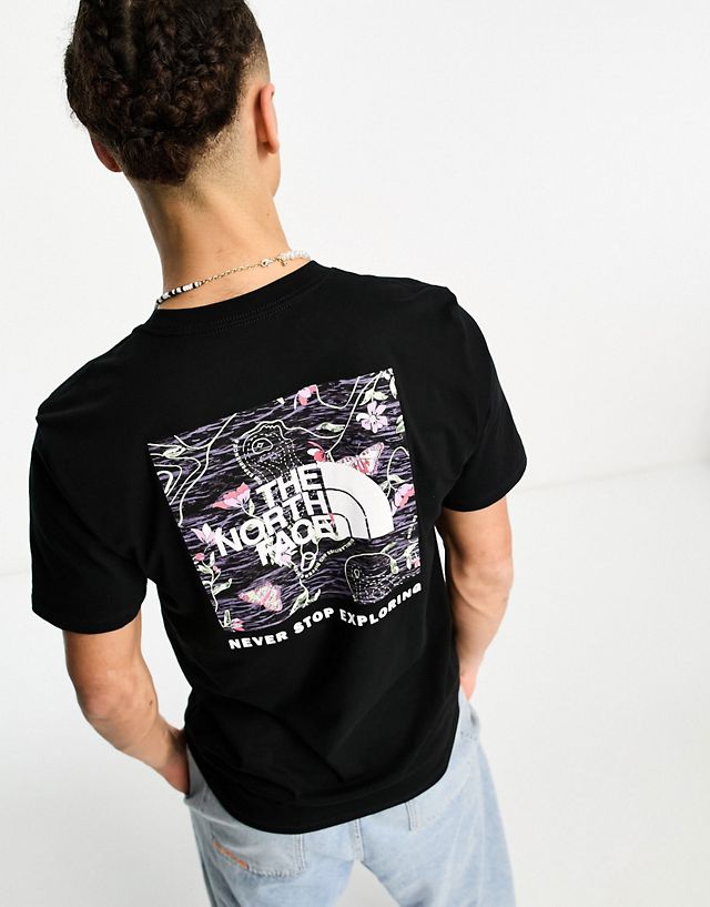 The North Face NSE Box back print logo t-shirt in black floral print Exclusive to ASOS