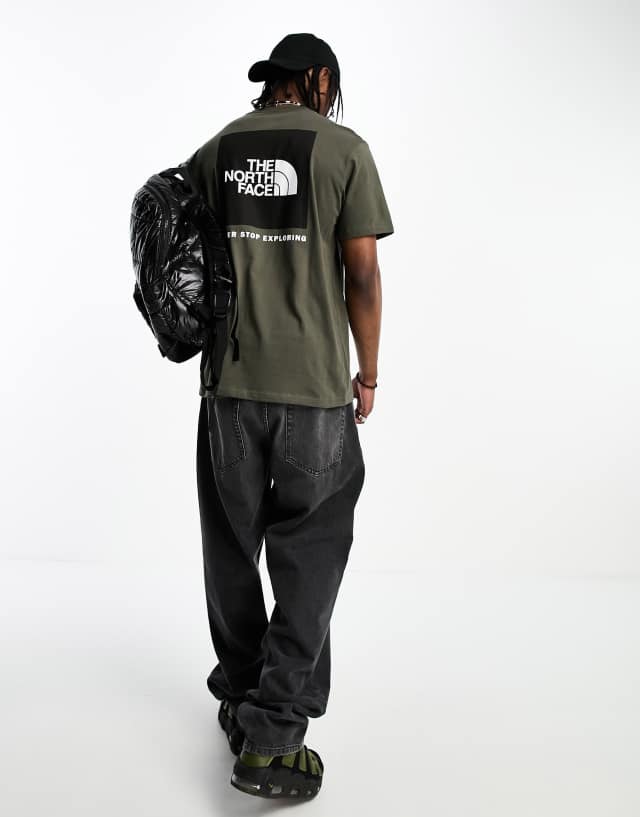 The North Face NSE Box back print logo T-shirt in khaki