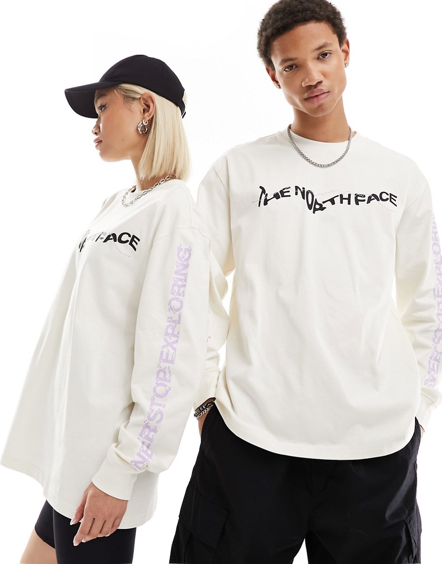 The North Face NSE graphic chest logo long sleeve t-shirts in off white