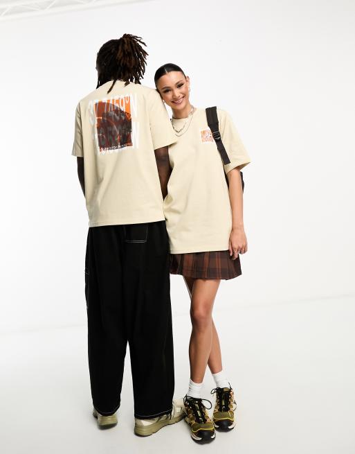 The North Face – NSE – Schweres Unisex-Oversize-T-Shirt in Stein mit Grafikprint