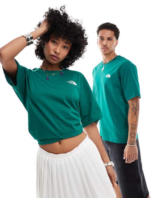 The North Face - NSE - T-shirt oversize verde scuro con stampa del logo verticale sul retro  