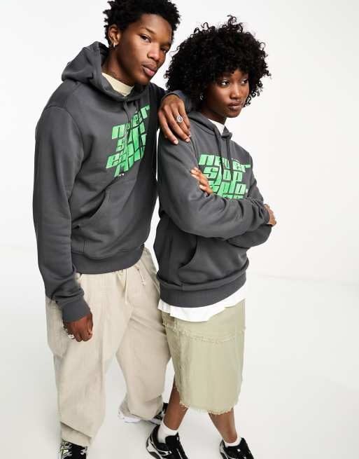 The North Face NSE unisex chest graphic fleece hoodie in grey