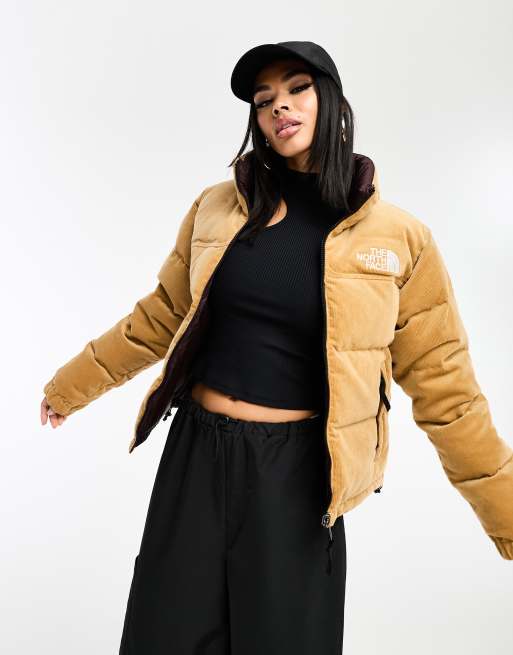 The North Face - Nuptse '92 - Vendbar dunjakke i brunt/beige fløjl