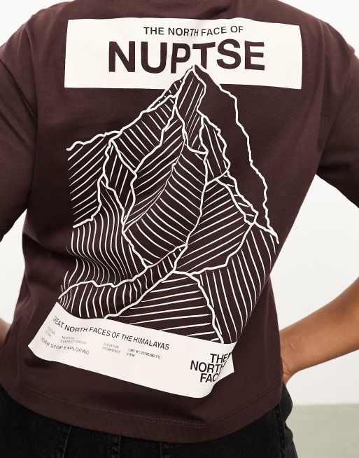 The North Face Nuptse back print cropped t-shirt in dark brown | ASOS