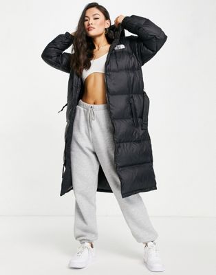 The North Face Nuptse belted long down parka coat in black - ASOS Price Checker