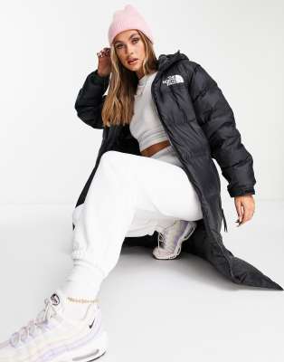 The North Face Nuptse Belted long puffer coat in black