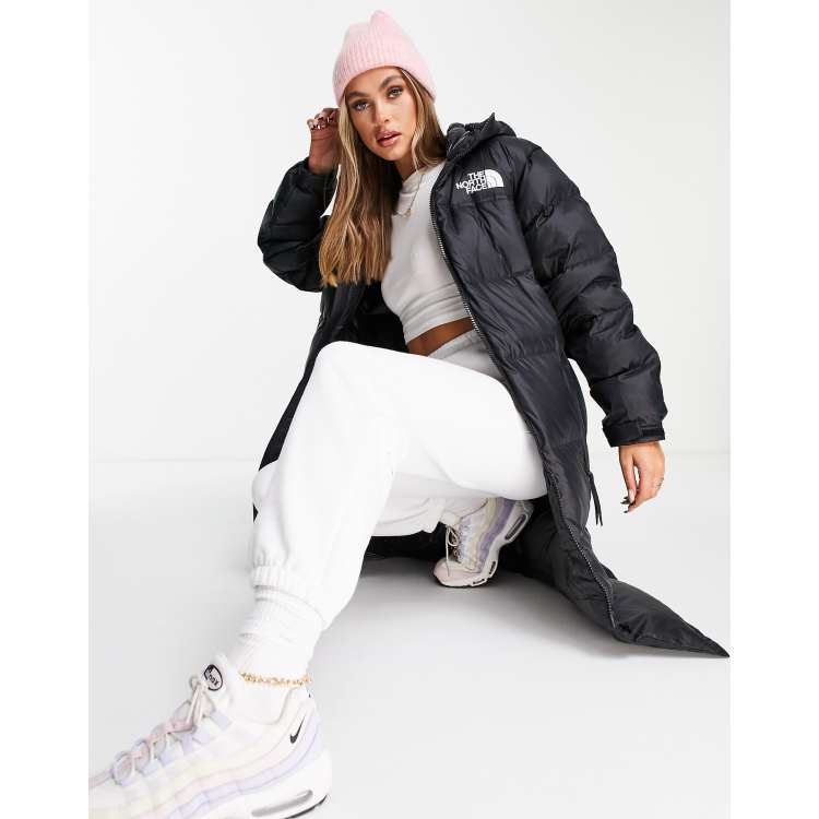 The North Face Nuptse Belted long puffer coat in black