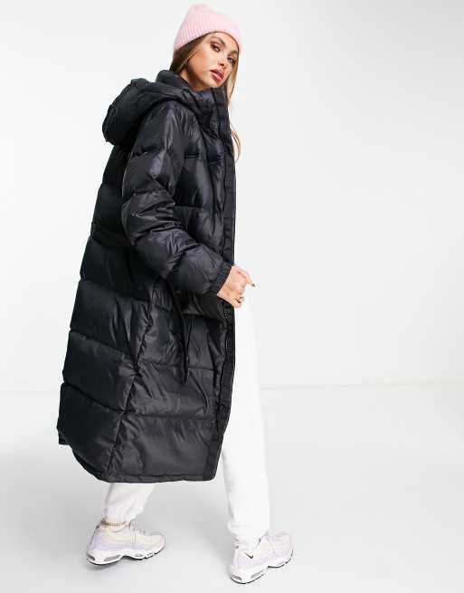 Long black discount hooded puffer coat