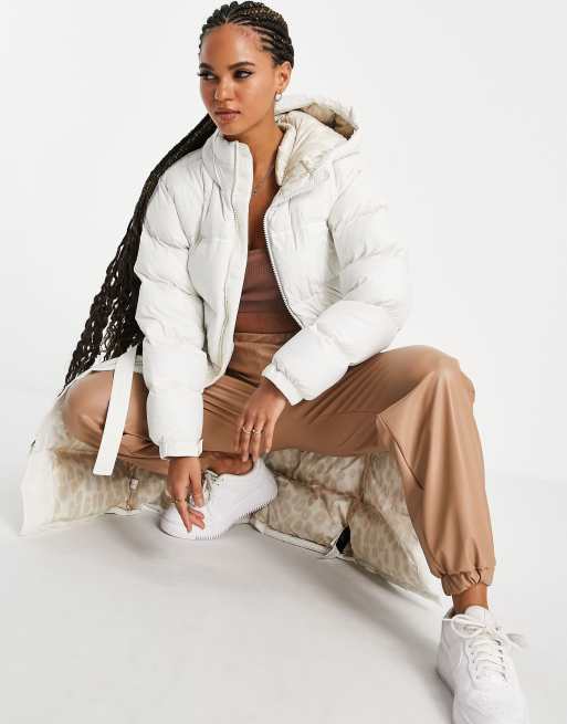 The North Face Nuptse Belted long puffer jacket in white