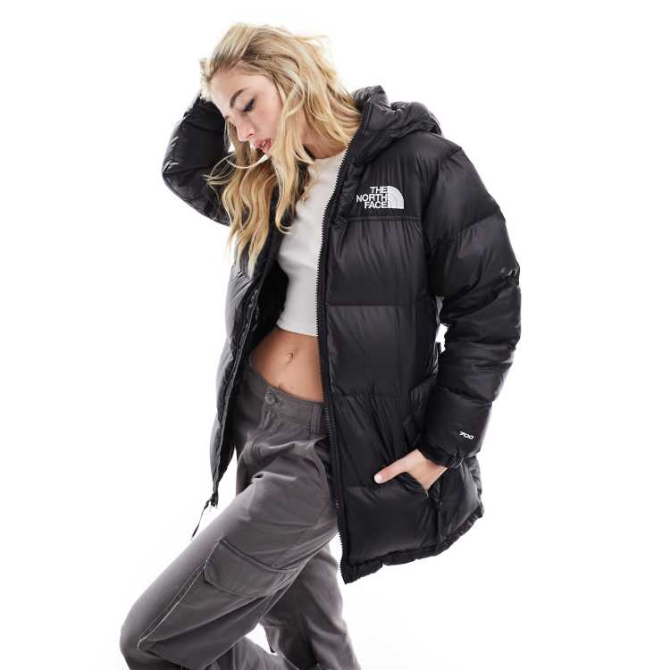 The North Face Nuptse Belted mid down puffer jacket in black