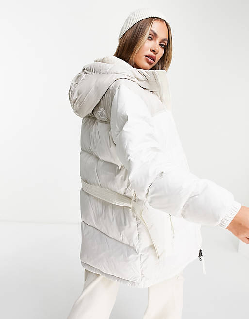 The North Face Nuptse Belted mid puffer jacket in white