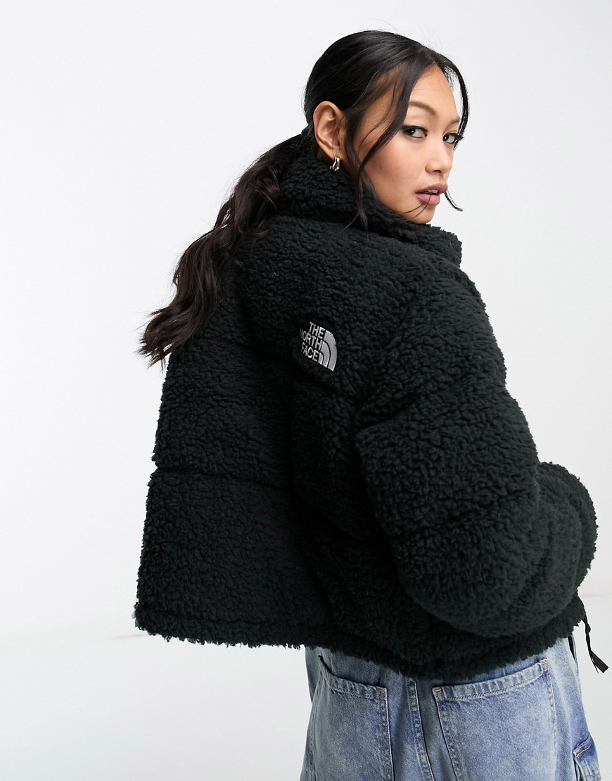 The North Face Nuptse cropped borg down puffer jacket in black