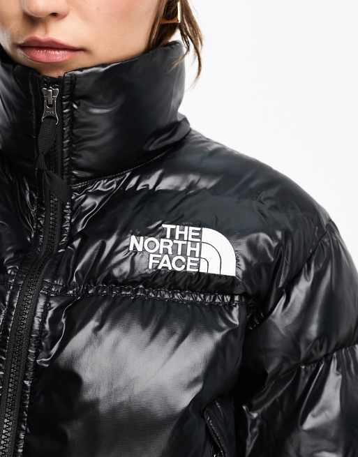 The North Face Nuptse cropped down puffer jacket in white and black