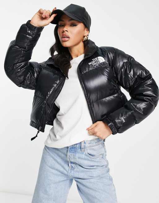 The North Face Nuptse cropped down jacket in black | ASOS