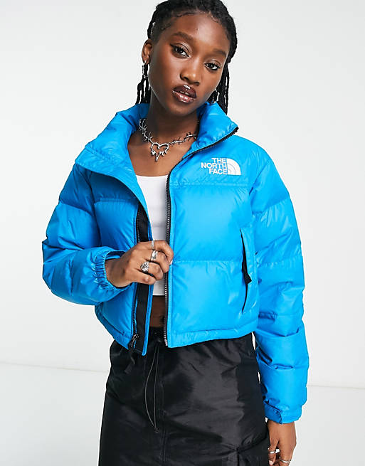 The North Face Nuptse cropped down jacket in bright blue