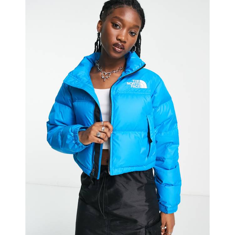 The North Face Nuptse cropped down jacket in bright blue | ASOS