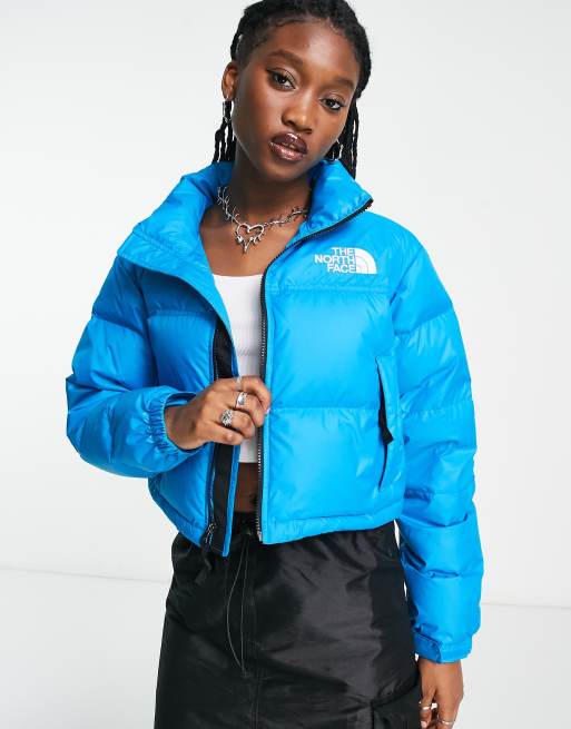 The North Face Nuptse cropped down jacket in bright blue | ASOS