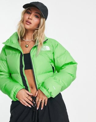 The North Face Nuptse cropped down jacket in bright green