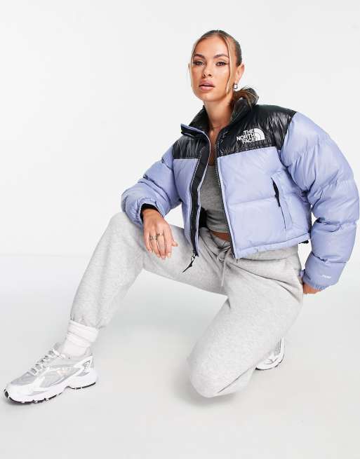 The North Face Nuptse cropped down jacket in folk blue | ASOS